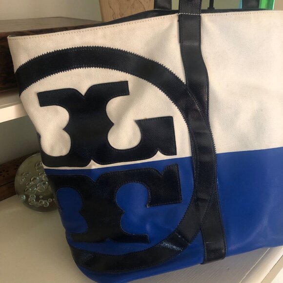 TORY BURCH Very Large Weekender Tote Bag Color block Blue - Picture 4 of 15